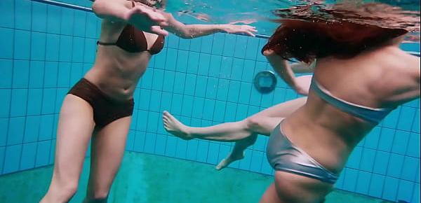  Three hottest babe swim naked in the pool